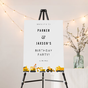 Construction Trucks Theme Joint Birthday Welcome Foam Board