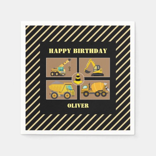 Construction Trucks  Theme Kids Birthday Napkins