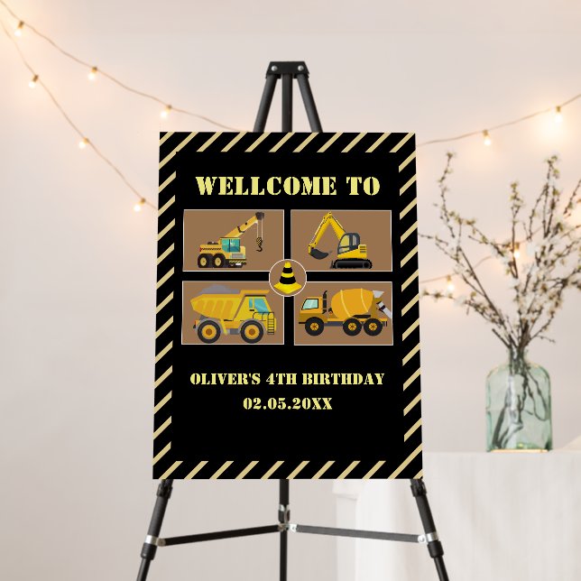 Construction Trucks | Theme Kids Birthday Party Po Foam Board (In Situ (Stand))