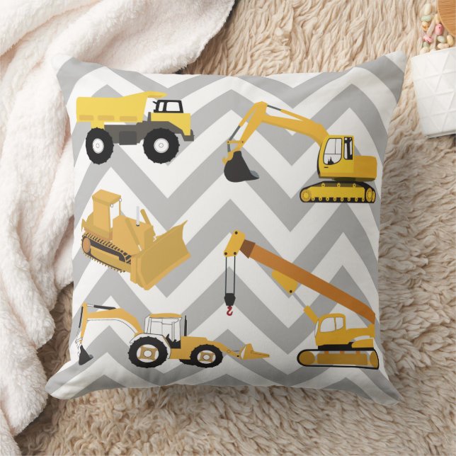 Construction Trucks Throw Pillow (Blanket)