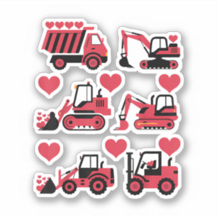 Construction Trucks Valentines Day Hearts Love Sticker