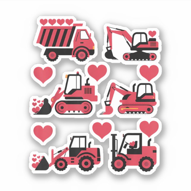 Construction Trucks Valentines Day Hearts Love Sticker (Front)