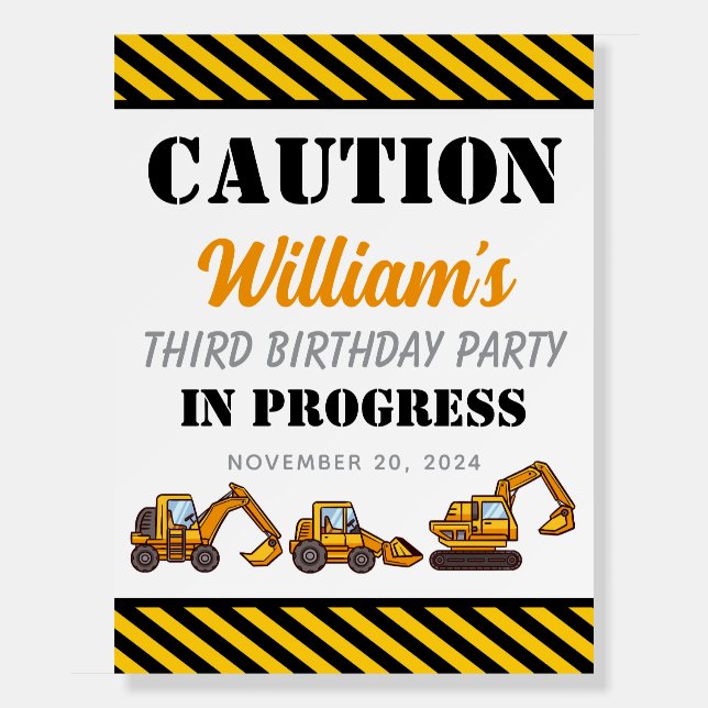 Construction Trucks Welcome Birthday Party Sign (Front)