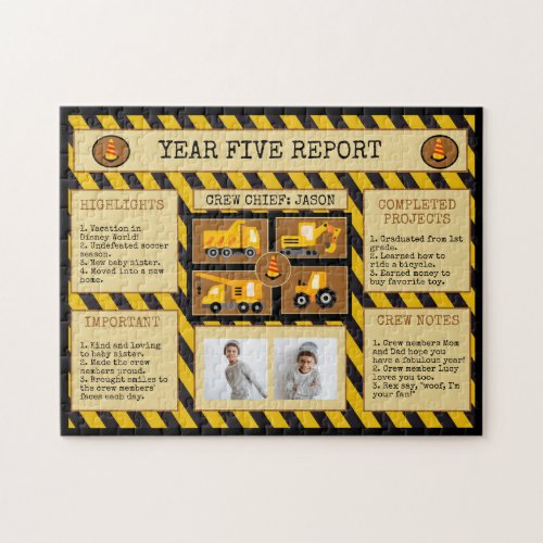 Construction Trucks  Year in Review Birthday Gift Jigsaw Puzzle