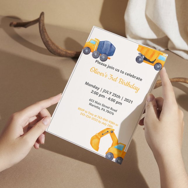 Construction Trucks | Year in Review Birthday Invitation (Creator Uploaded)