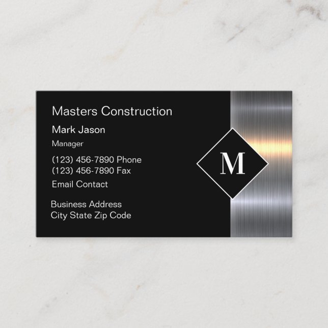 Construction Unique Monogram Business Cards (Front)