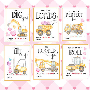 Construction Valentine's Day Kids Classroom cards