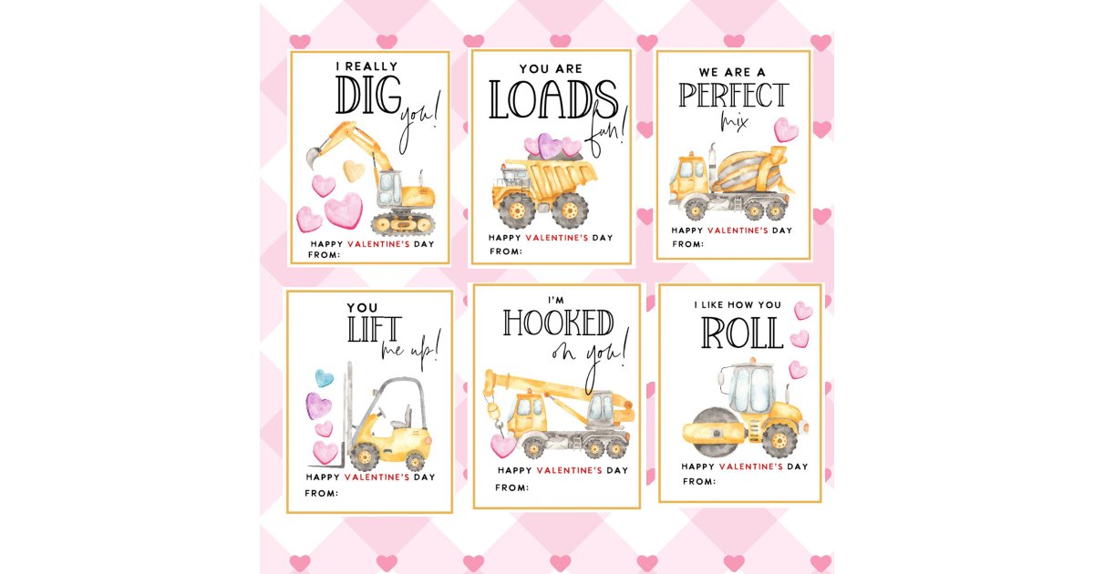 Construction Valentine's Day Kids Classroom cards | Zazzle