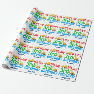 Construction Vehicle 3rd Birthday Boy Personalized Wrapping Paper