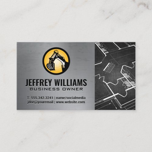 Construction Vehicle and Blueprints Business Card