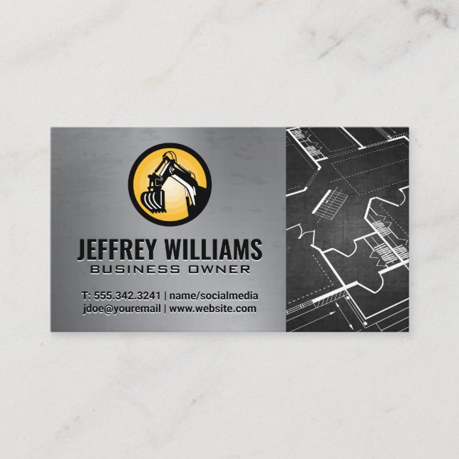Construction Vehicle and Blueprints Business Card (Front)