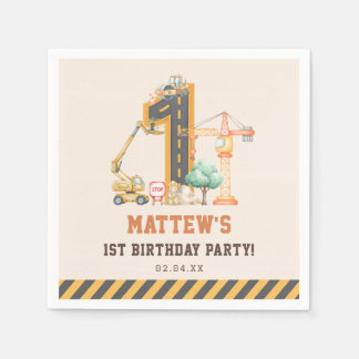 Construction Vehicle Backhoe Birthday Party Napkins