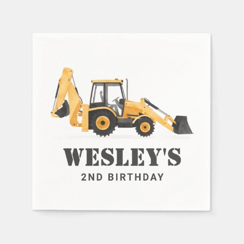 Construction Vehicle Backhoe Birthday Party Napkins
