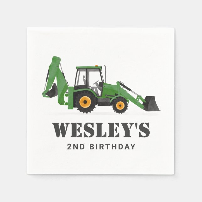 Construction Vehicle Backhoe Birthday Party Napkins (Front)