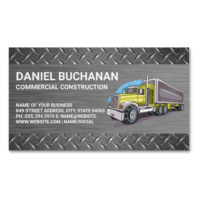 Construction Vehicle | Big Rig Truck | Driver Business Card Magnet (Front)