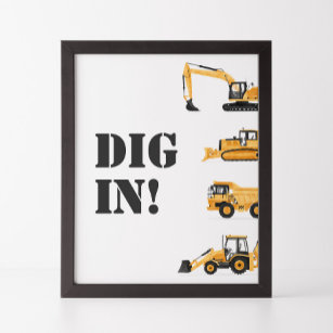 Construction Vehicle Birthday Dig in Food Sign