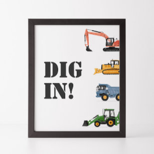 Construction Vehicle Birthday Dig in Food Sign