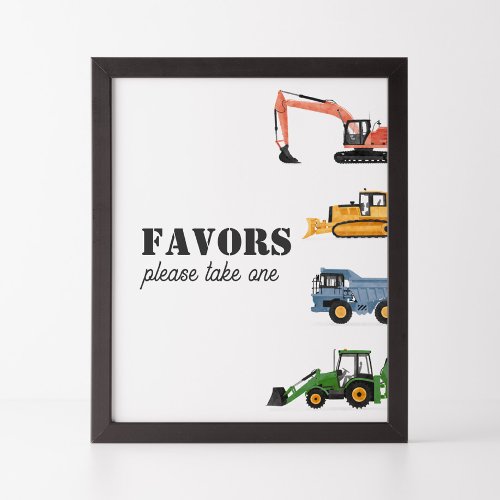 Construction Vehicle Birthday Favors Sign