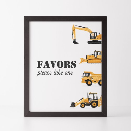 Construction Vehicle Birthday Favors Sign
