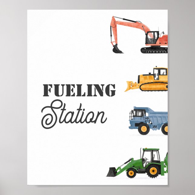 Construction Vehicle Birthday Fueling Station Sign (Front)
