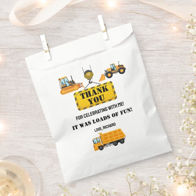 Construction Vehicle Birthday Party Thank You Favor Bag (Clipped)