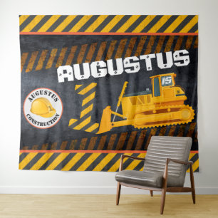 Construction Vehicle Black & Yellow 1st Birthday Tapestry
