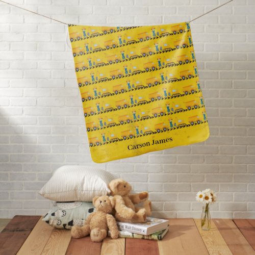 Construction Vehicle Boy Cute Personalized Yellow Baby Blanket