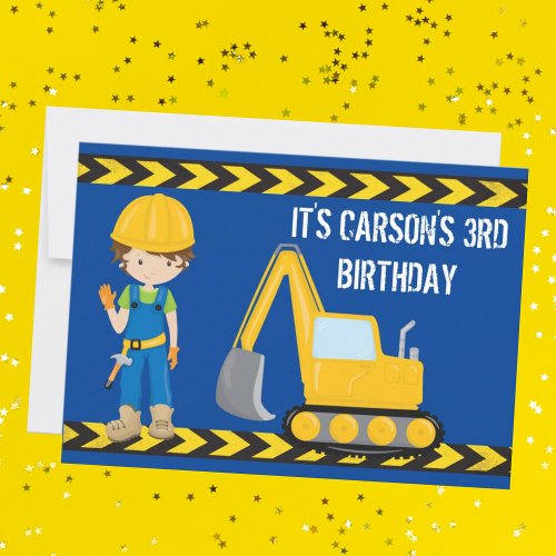 Construction Vehicle Boys Blue Birthday Party Invitation