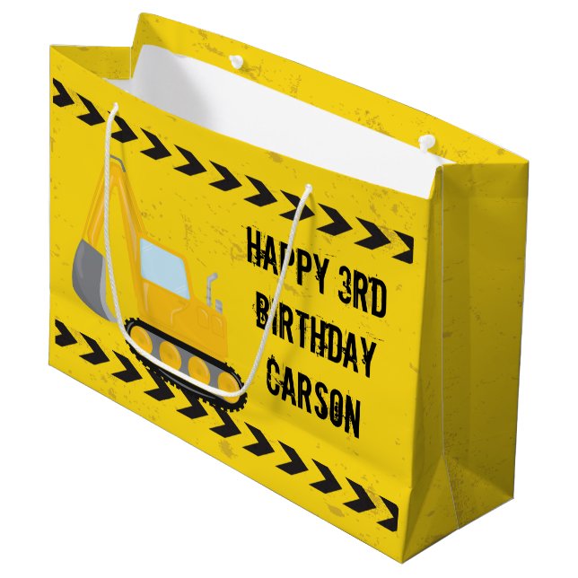 Construction Vehicle Boys Custom Kids Birthday Large Gift Bag (Front Angled)
