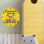 Construction Vehicle Boys Personalized Kids Room Large Clock<br><div class="desc">Cool custom construction concrete mixer party wall clock for a child who loves yellow construction vehicles in black and yellow. Fun vehicle bedroom decor for a little boy who loves cars and trucks. Customize with your kid's name under the black and yellow caution tape for a boys room.</div>