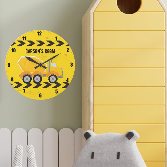 Construction Vehicle Boys Personalized Kids Room Large Clock (Creator Uploaded)