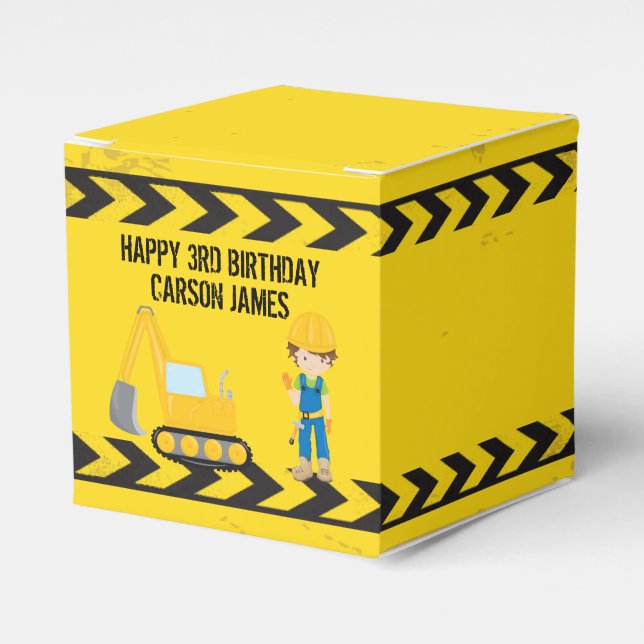 Construction Vehicle Cool Boys Birthday Party Favor Boxes (Front Side)