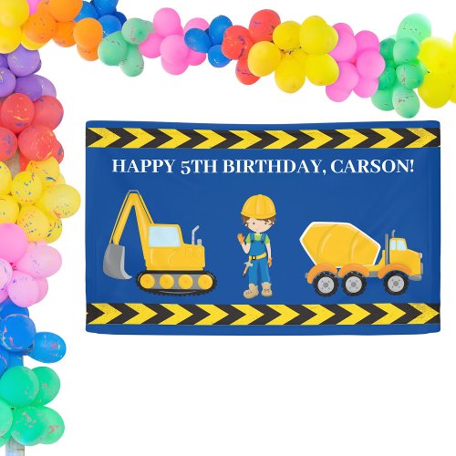 Construction Vehicle Custom Boys Happy Birthday Banner