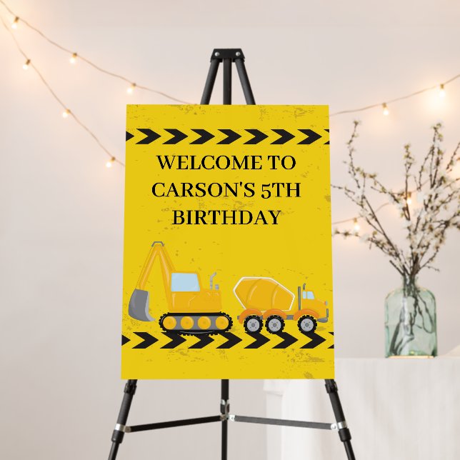 Construction Vehicle Custom Kids Birthday Party Foam Board (In Situ (Stand))