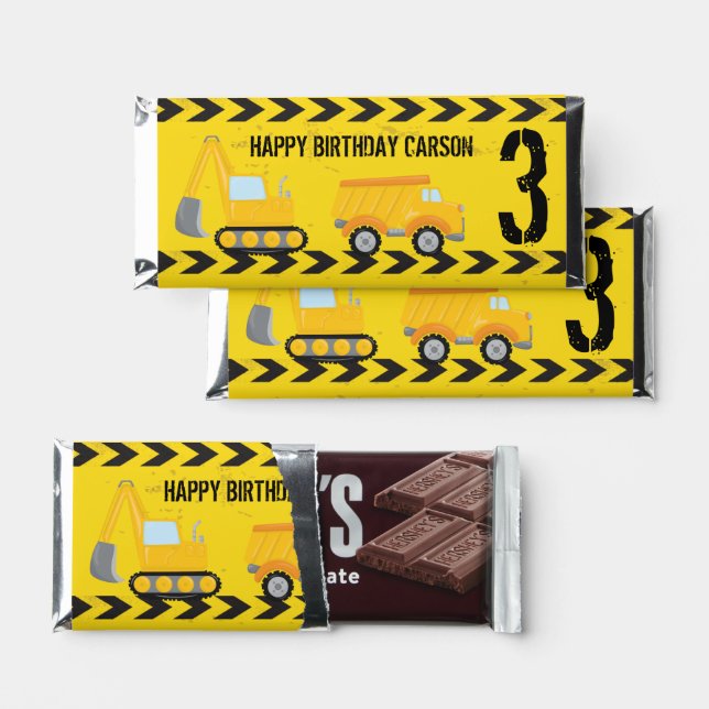 Construction Vehicle Custom Kids Birthday Party Hershey Bar Favors (Front)