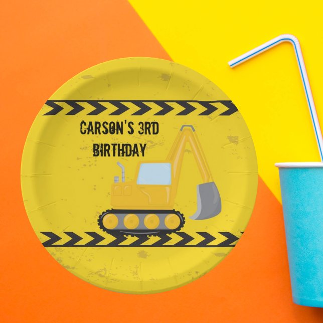 Construction Vehicle Custom Kids Birthday Party Paper Plates (Creator Uploaded)