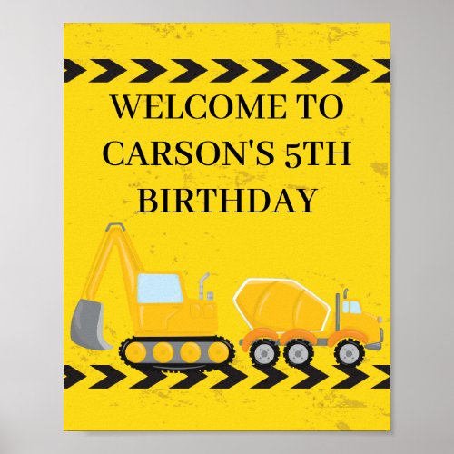 Construction Vehicle Custom Kids Birthday Party Poster