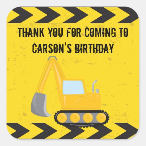 Construction Vehicle Custom Kids Birthday Party Square Sticker