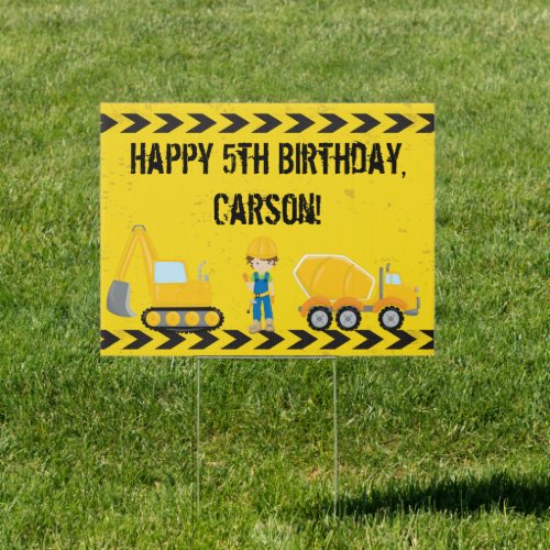 Construction Vehicle Custom Kids Birthday Yard Sign