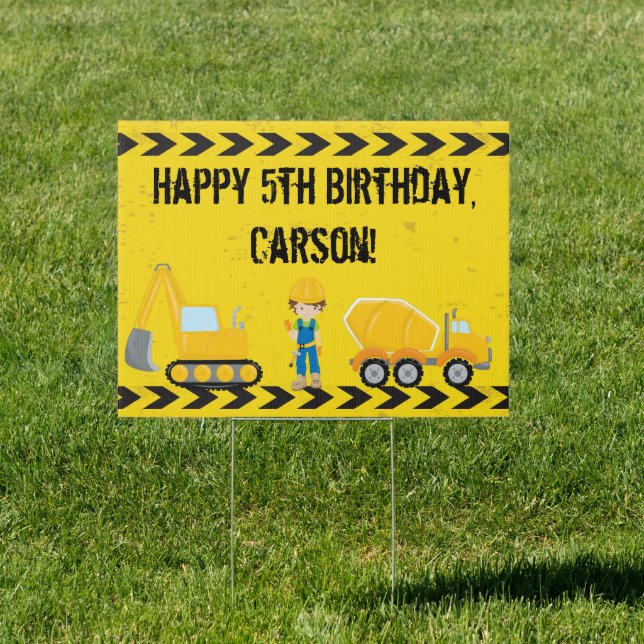Construction Vehicle Custom Kids Birthday Yard Sign (Insitu)