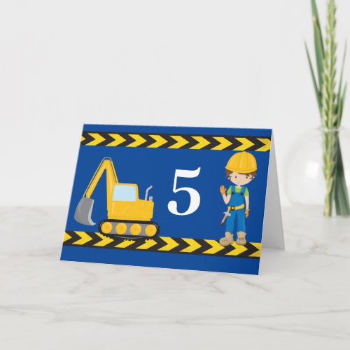 Construction Vehicle Custom Kids Blue Birthday Card