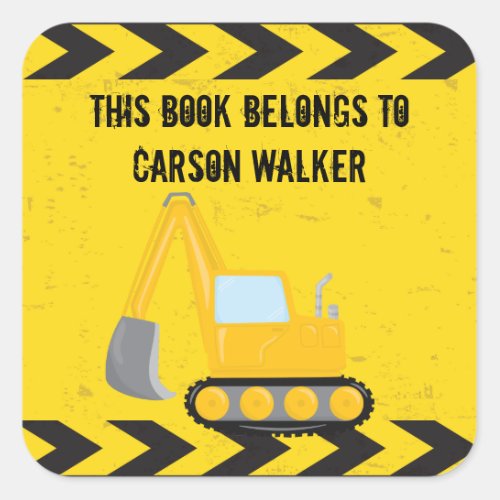 Construction Vehicle Custom Kids Book Belongs To Square Sticker