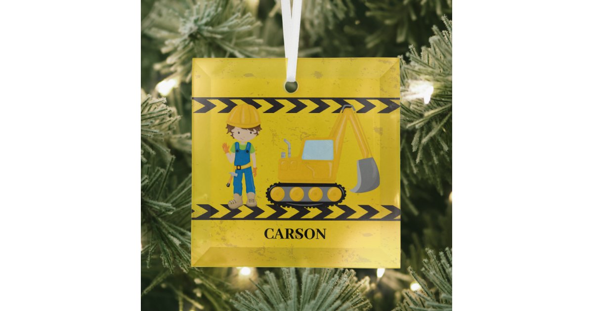 Construction Vehicle Custom Kids Personalized Boys Glass Ornament | Zazzle