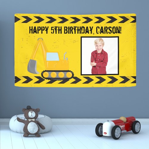 Construction Vehicle Custom Kids Photo Birthday Banner