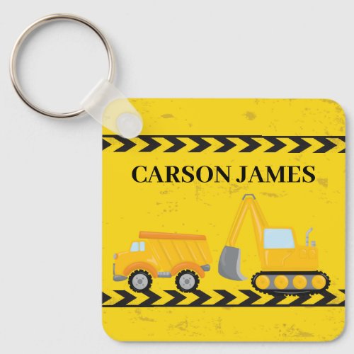 Construction Vehicle Cute Personalized Yellow Kids Keychain