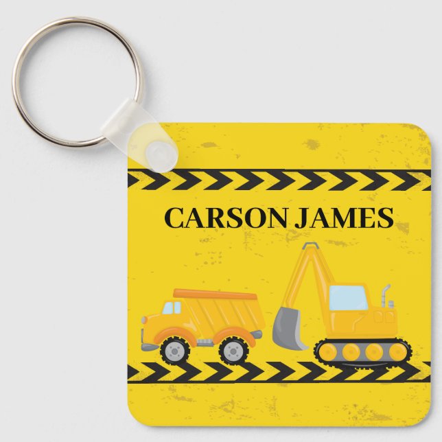 Construction Vehicle Cute Personalized Yellow Kids Keychain (Front)