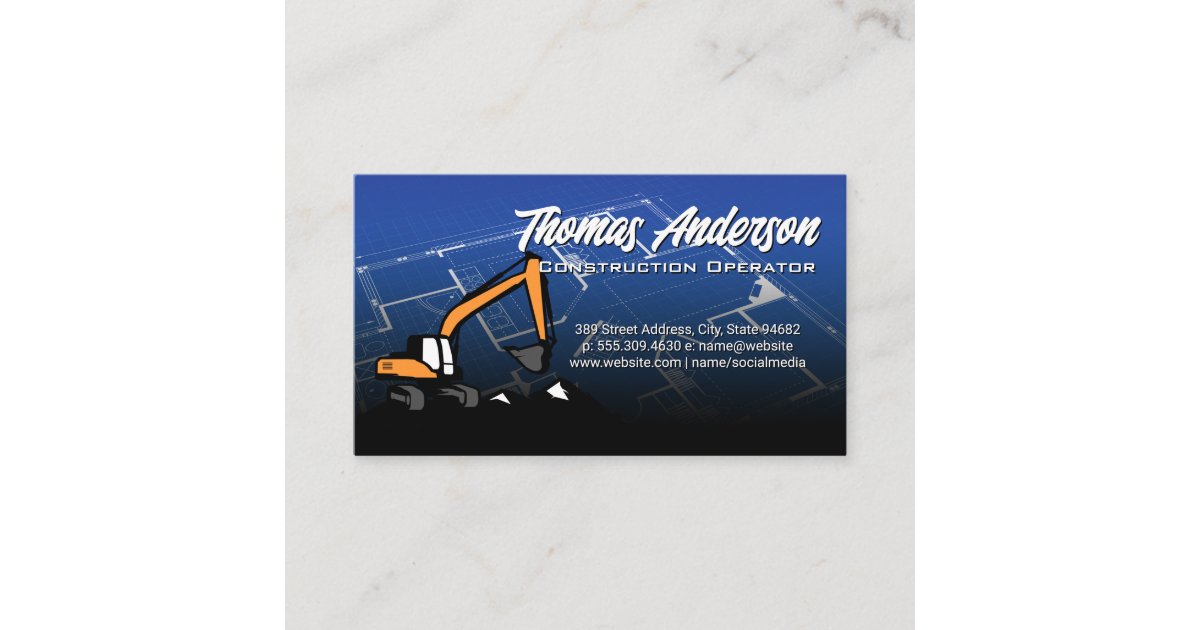 Construction Vehicle Digging | Blueprints Business Card | Zazzle