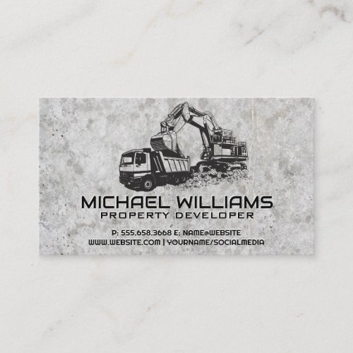 Construction Vehicle Digging  Concrete Background Business Card