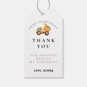 Construction Vehicle Dump Truck Birthday Thank You Gift Tags