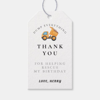 Construction Vehicle Dump Truck Birthday Thank You Gift Tags